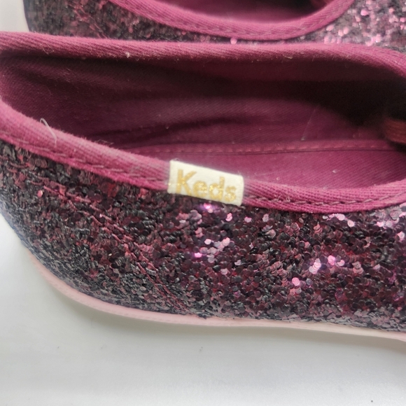 Kate Spade New York X Keds Deep Cherry Lace Up Glitter Sneakers Size 8.5 Formal - Picture 4 of 10